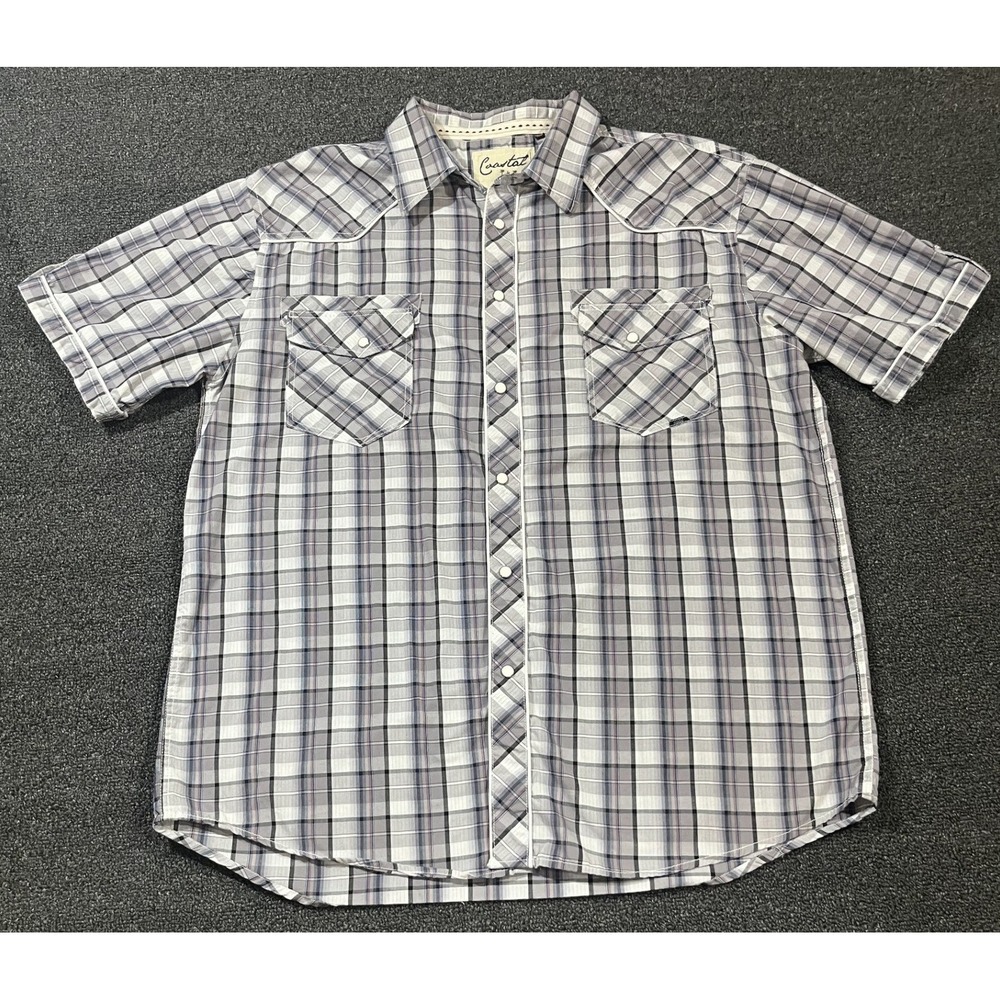 Coastal Plaid Snap Front Western‎ Pearl Snap Shirt Short Sleeve Men's XX-Large